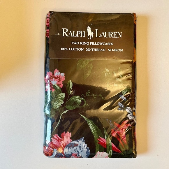 Ralph Lauren Two King Pillowcases  Black Isadora pattern - new in package - Picture 1 of 2